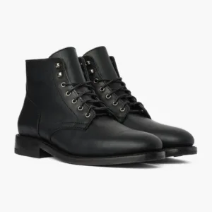 Men's black leather boots with a polished finish and classic lace-up design