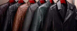 Multiple men’s leather jackets in different styles and colors, showing outfit inspiration for how to style leather jacket men in 2025.