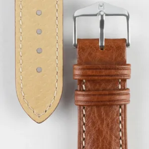 Gold Brown Buffalo Calfskin leather watch strap with quick-release feature.