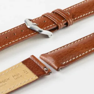 Gold Brown Buffalo Calfskin leather watch strap with quick-release feature.