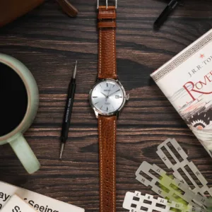 Gold Brown Buffalo Calfskin leather watch strap with quick-release feature.