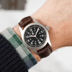genuine leather watch straps in black and brown with custom size options.